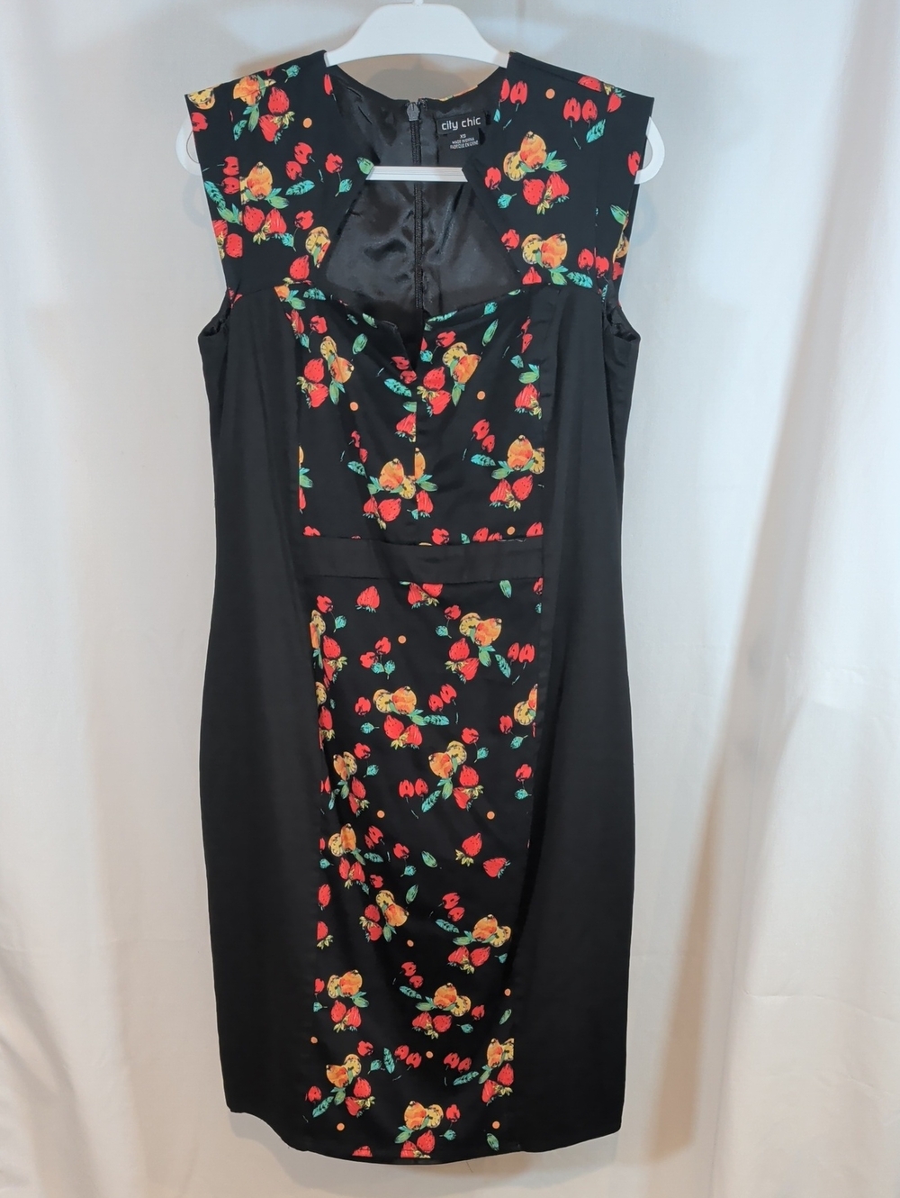 City Chic Black Midi Dress with Orange and Red Floral Print